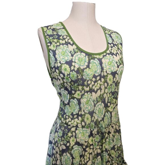 Green Floral Maxi Dress Italian Sleeveless Pockets Boho Tiered Garden Fairy Sz L - Picture 2 of 8
